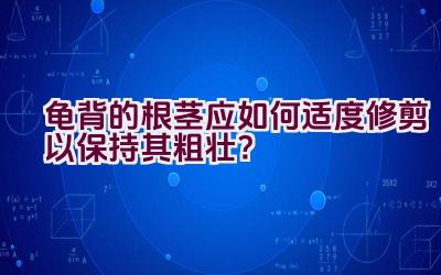 龟背的根茎应如何适度修剪以保持其粗壮？插图