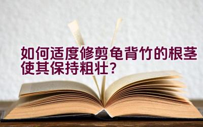 如何适度修剪龟背竹的根茎使其保持粗壮？插图